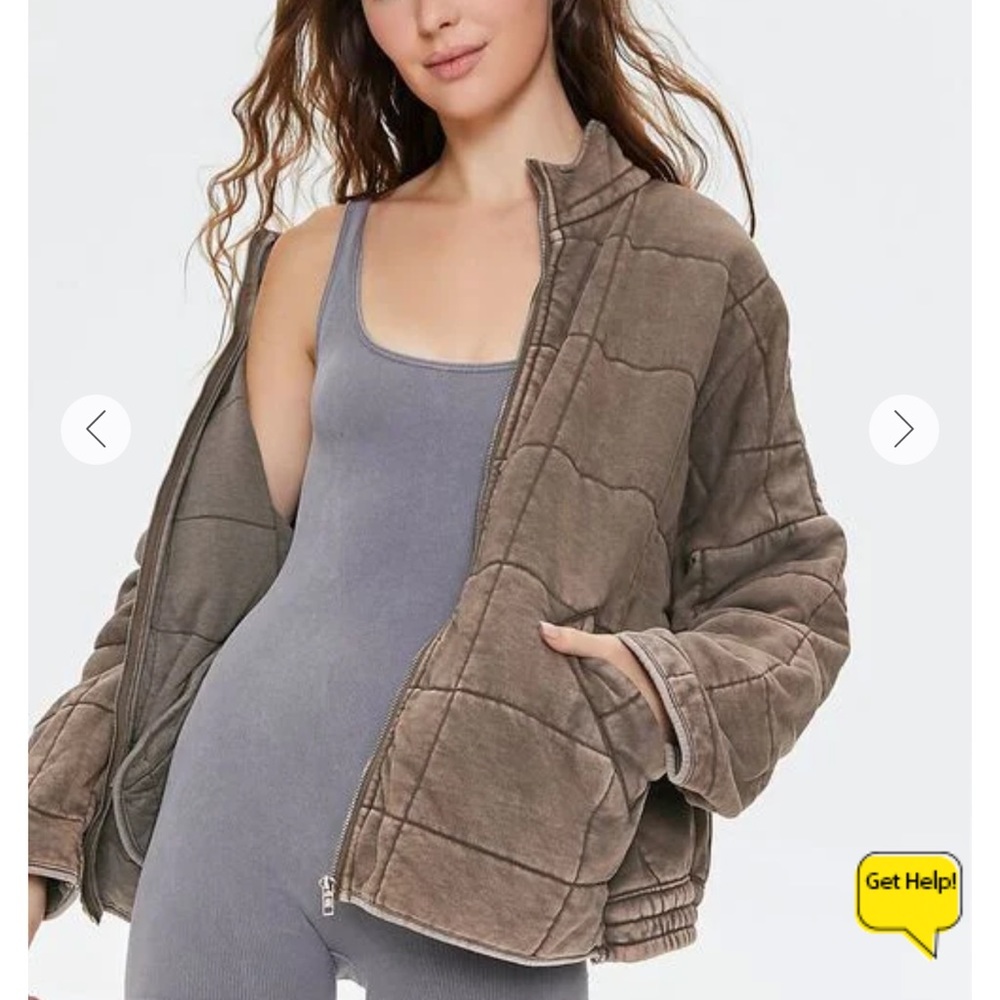 NWT Forever 21 Quilted Zip Up Jacket Size M Dark Brown